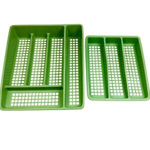 Avocado Green Deka Plastics Vintage Mesh Cutlery Drawer Organizers 70s Decor MCM